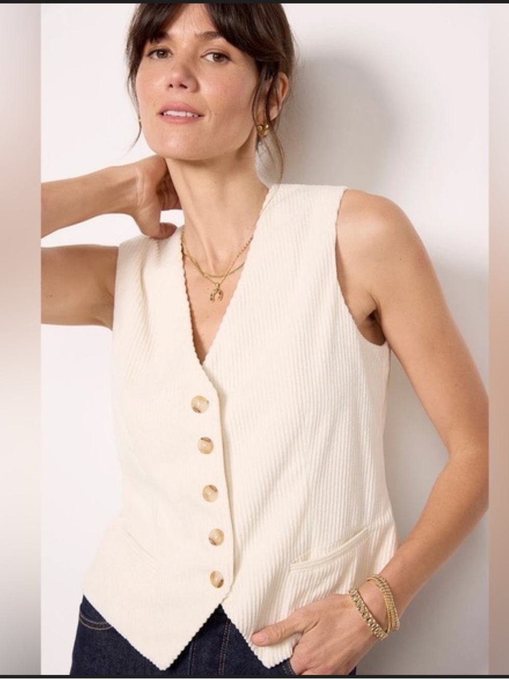 Evereve Ivory Button-Down Vest